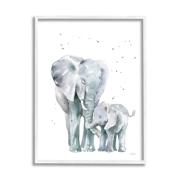 Stupell Industries Loving Elephant Family Hugs Watercolor Graphic Art White Framed Art Print Wall Art, Design by Katrina Pete