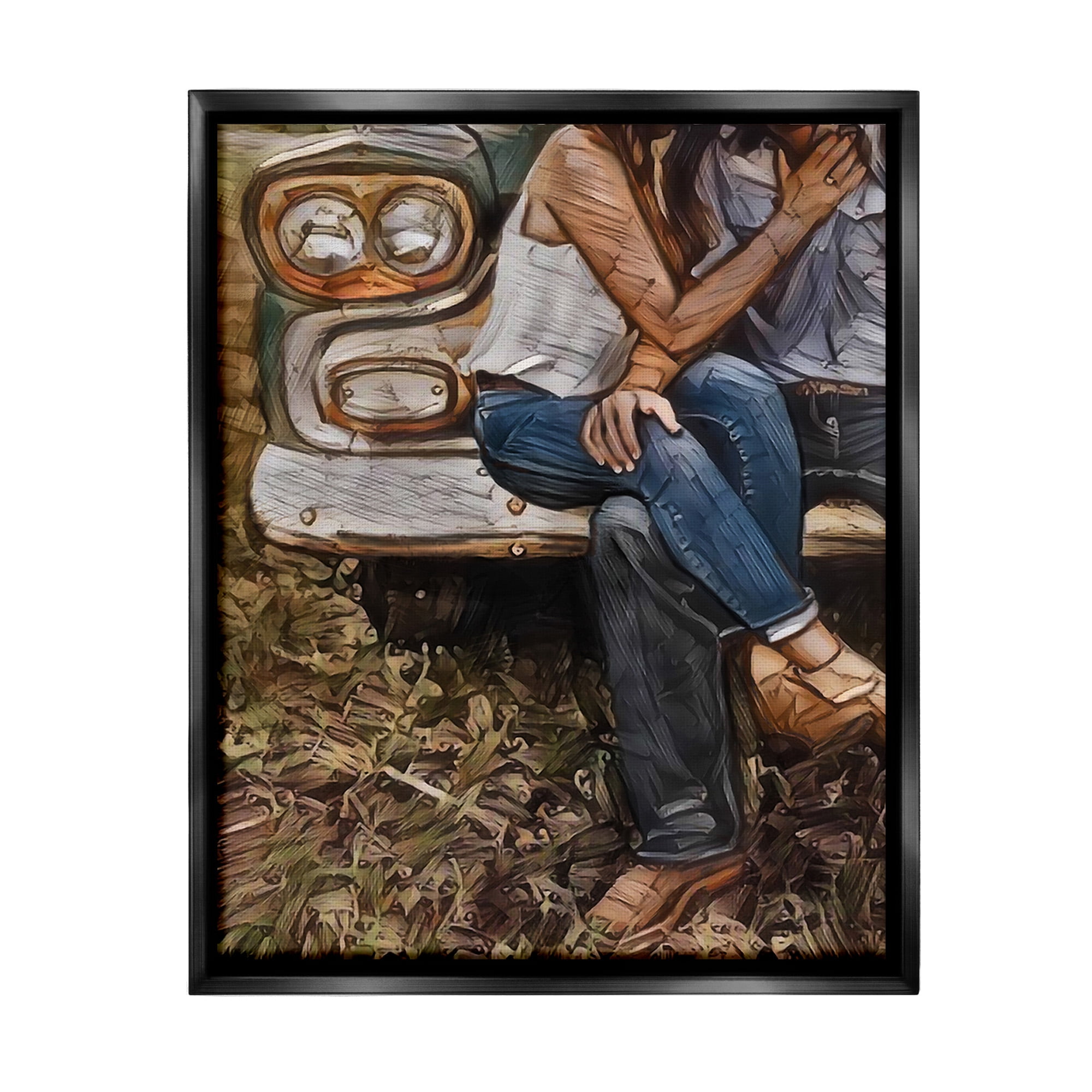 Stupell Industries Loving Farmhouse Couple Transportation Painting Black Floater Framed Canvas Art Print Wall Art, 25 x 31