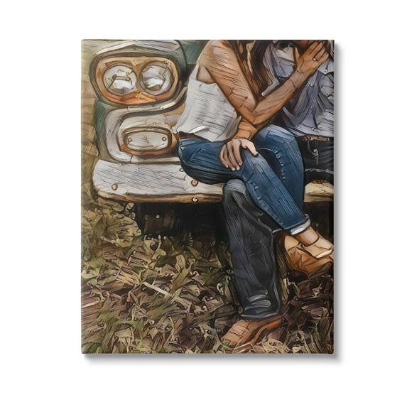 Stupell Industries Loving Farmhouse Couple Transportation Painting Gallery Wrapped Canvas Art Print Wall Art, 30 x 40