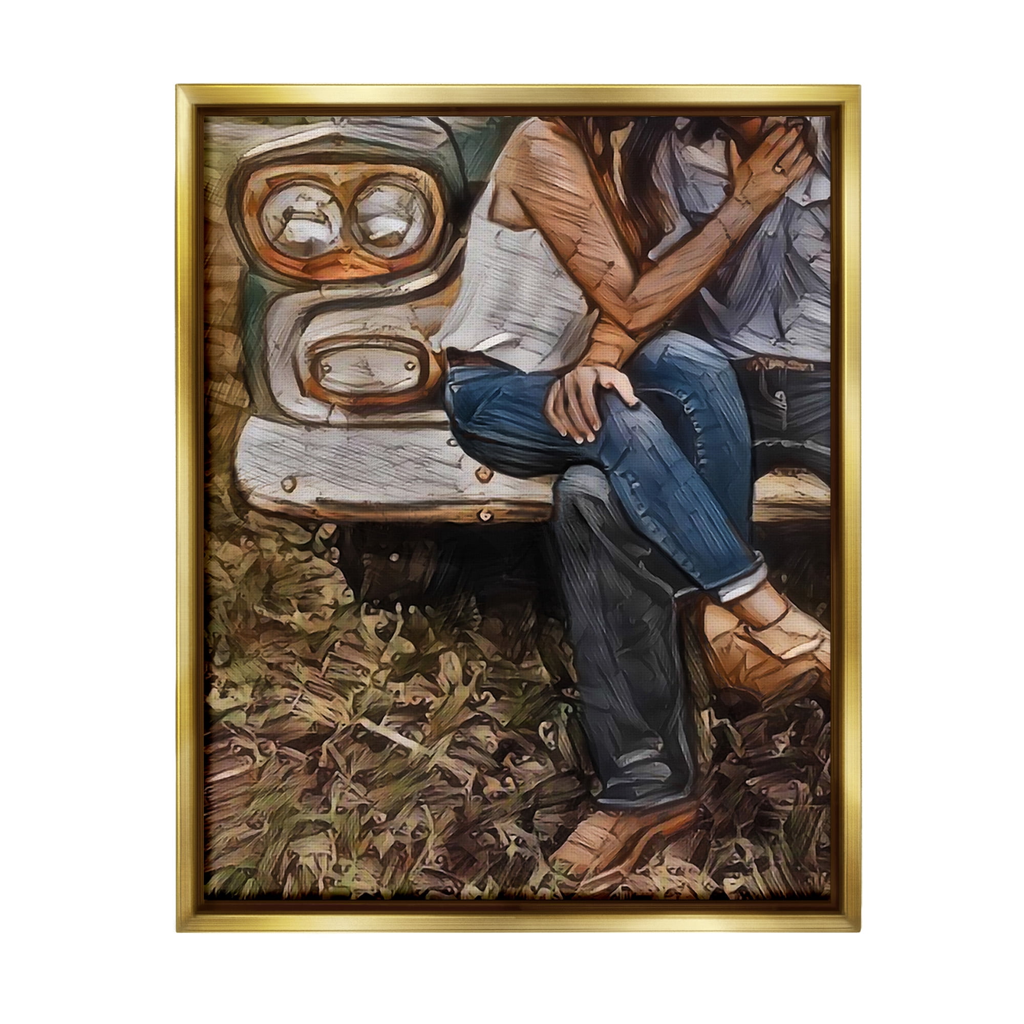 Stupell Industries Loving Farmhouse Couple Transportation Painting Gold Floater Framed Canvas Art Print Wall Art, 25 x 31