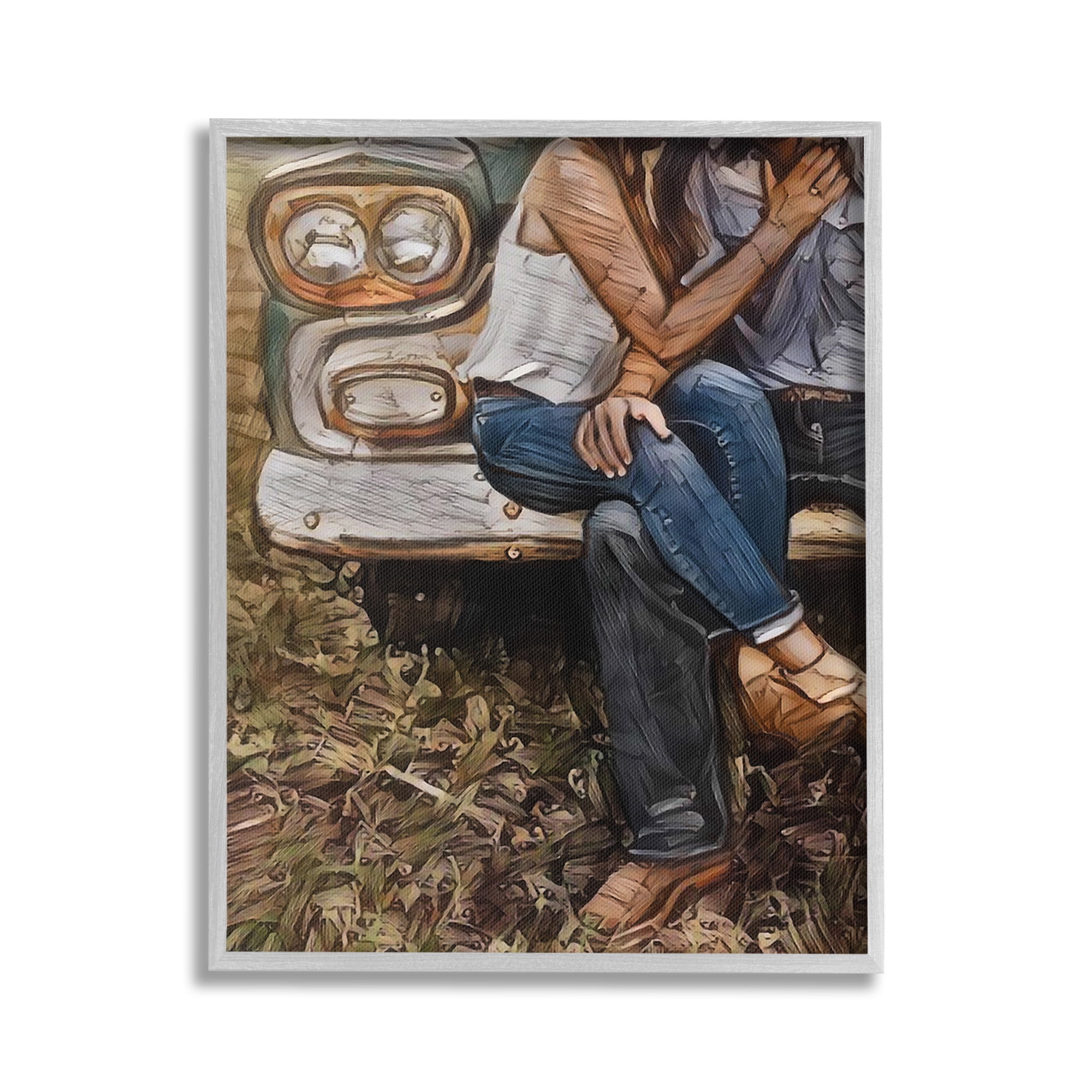 Stupell Industries Loving Farmhouse Couple Transportation Painting Gray Framed Art Print Wall Art, 16 x 20