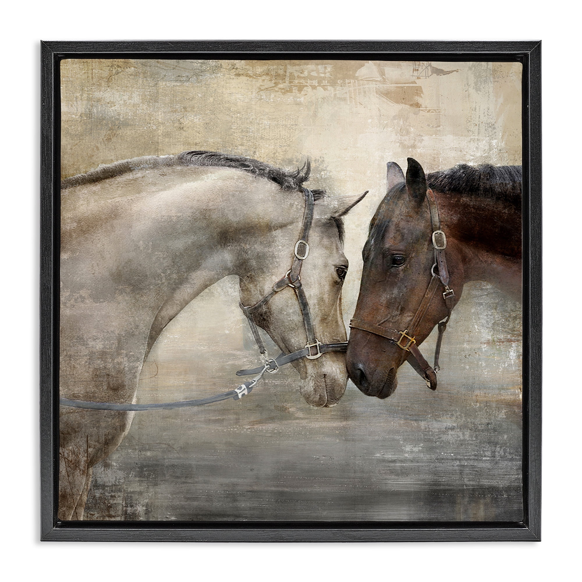 Stupell Industries Loving Horse Couple Animals & Insects Painting Black Floater Framed Canvas Art Print Wall Art, 18 x 18