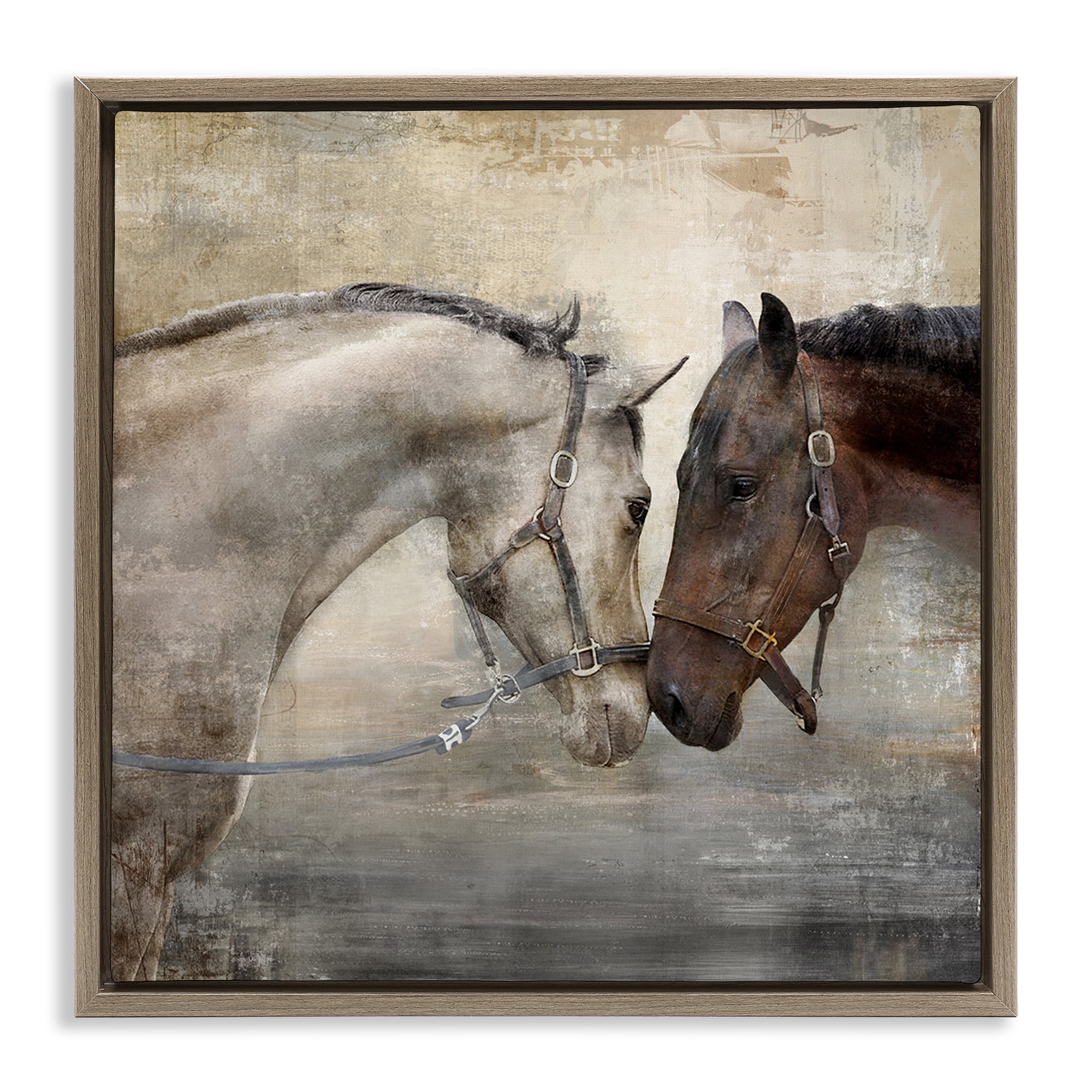 Stupell Industries Loving Horse Couple Animals & Insects Painting Brown Floater Framed Canvas Art Print Wall Art, 25 x 25