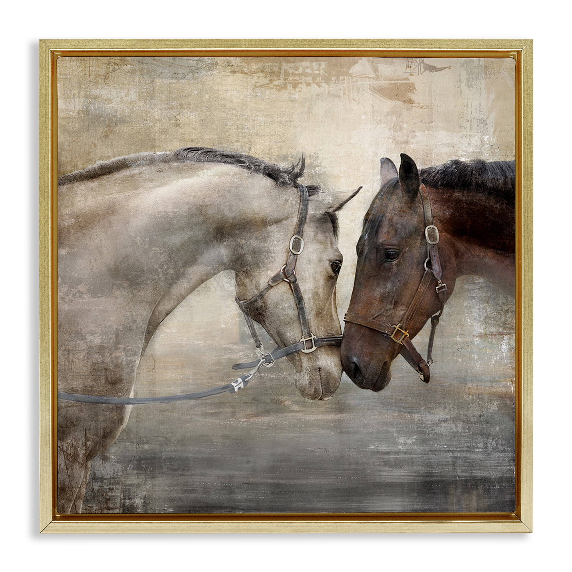Stupell Industries Loving Horse Couple Animals & Insects Painting Gold Floater Framed Canvas Art Print Wall Art, 25 x 25