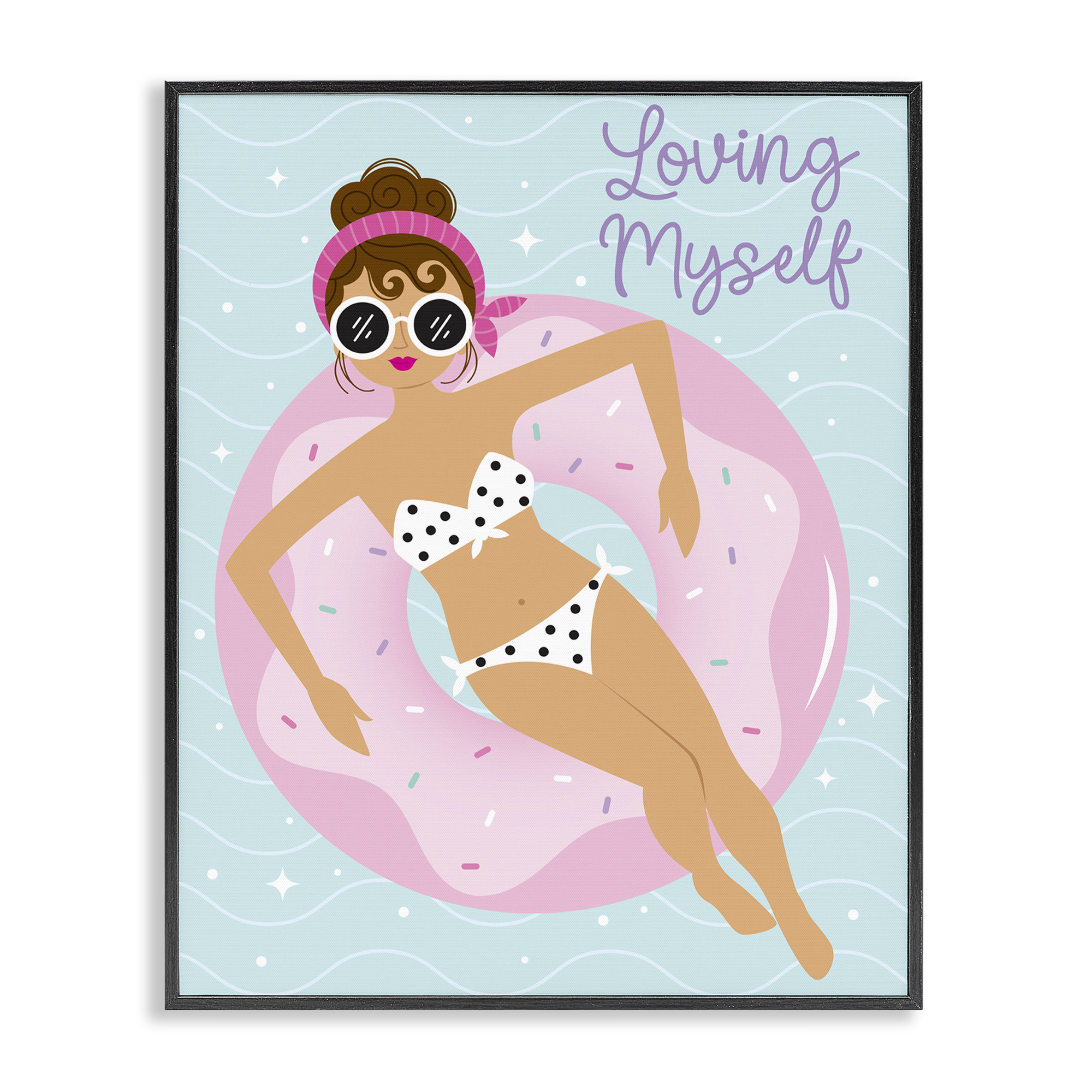 Stupell Industries Loving Myself Girl in Pool People Painting Black Framed Art Print Wall Art, 16 x 20