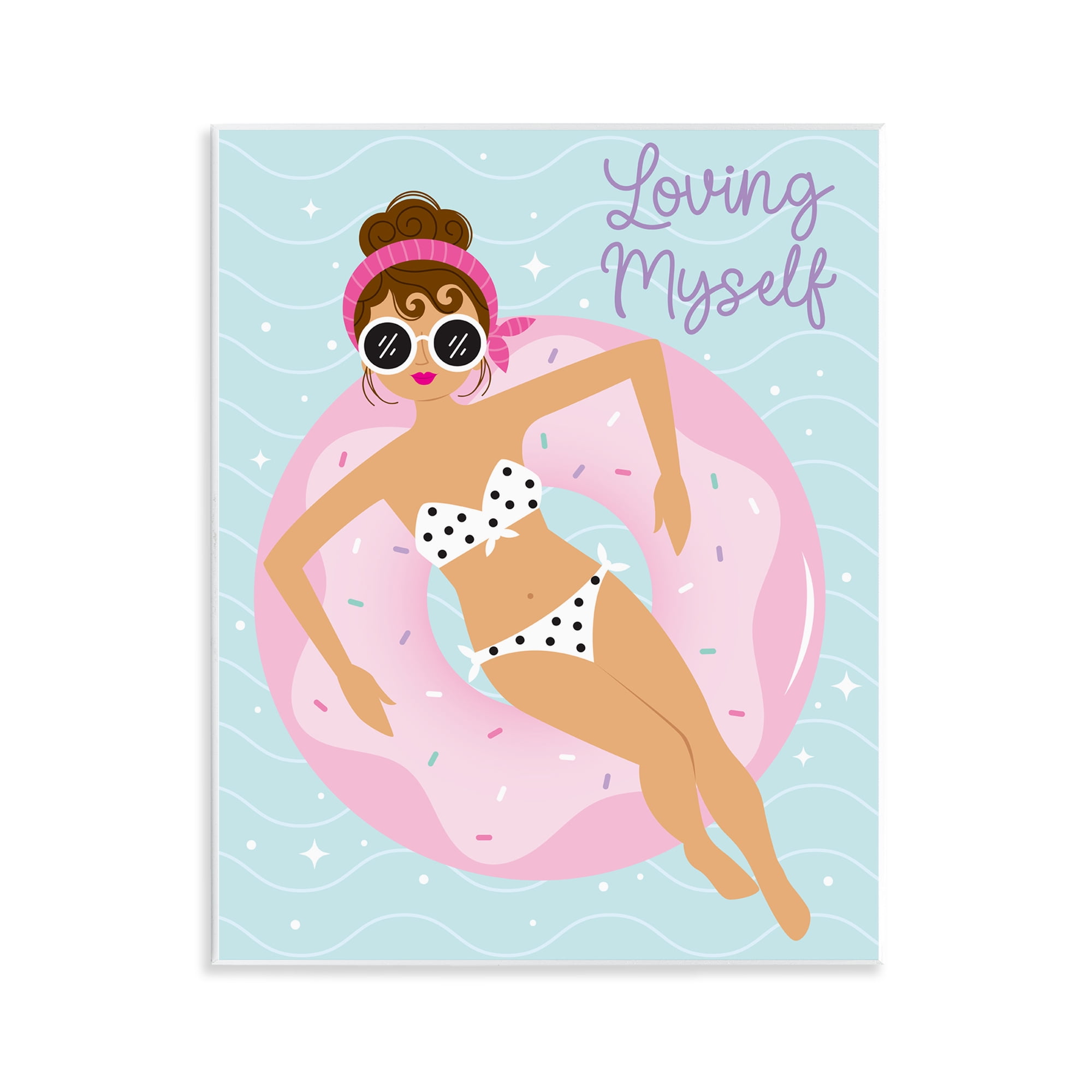 Stupell Industries Loving Myself Girl in Pool People Painting Unframed Art Print Wall Art, 11 x 14