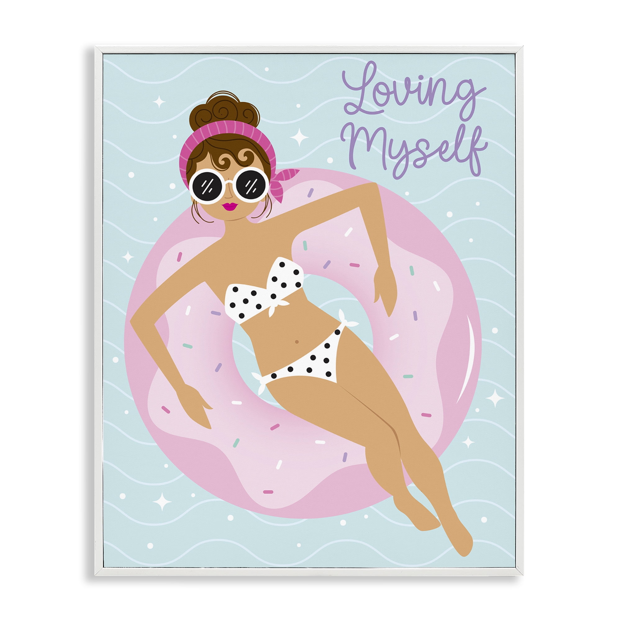 Stupell Industries Loving Myself Girl in Pool People Painting White Framed Art Print Wall Art, 11 x 14