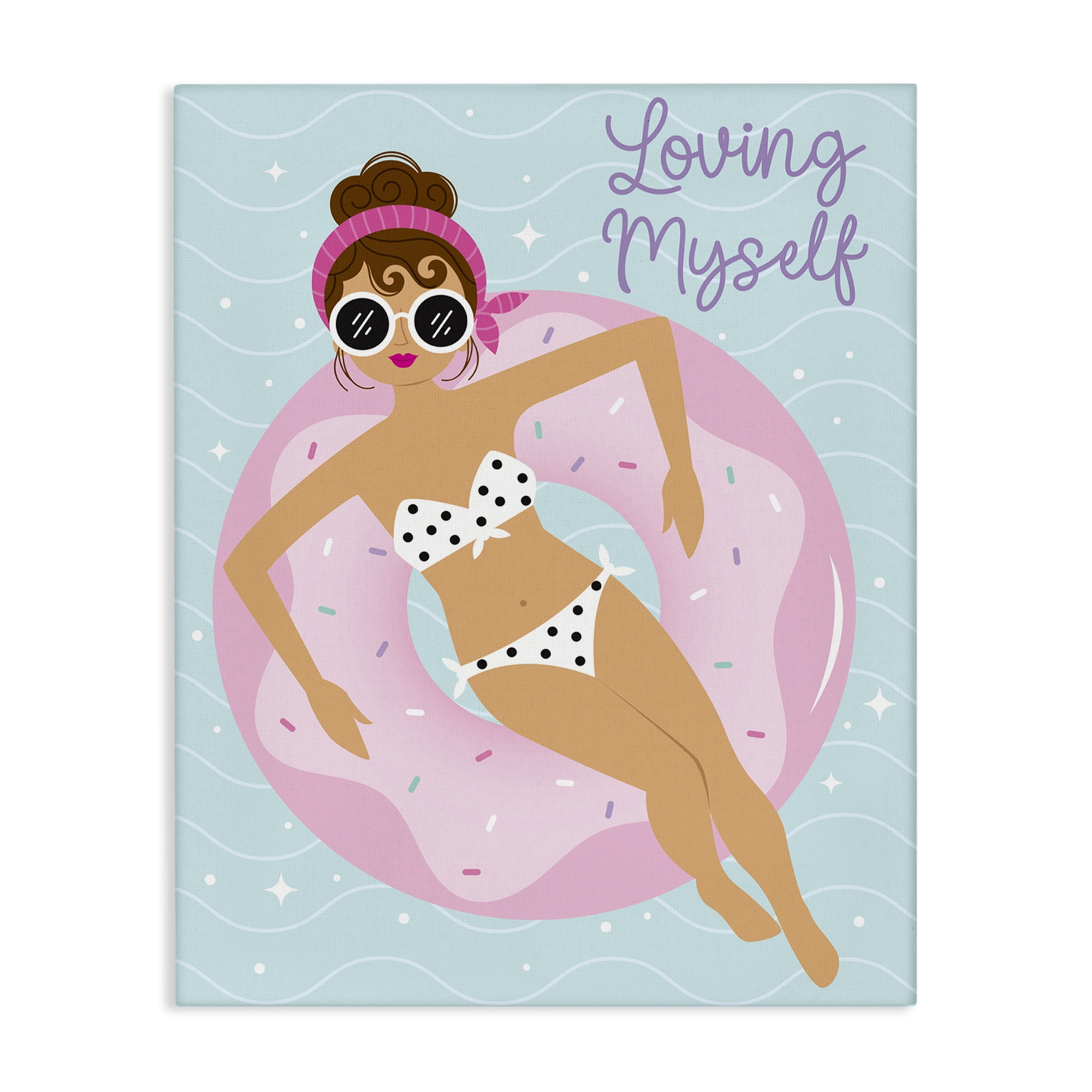 Stupell Industries Loving Myself Girl in Pool People Painting Wrapped Canvas Art Print Wall Art, 24 x 30