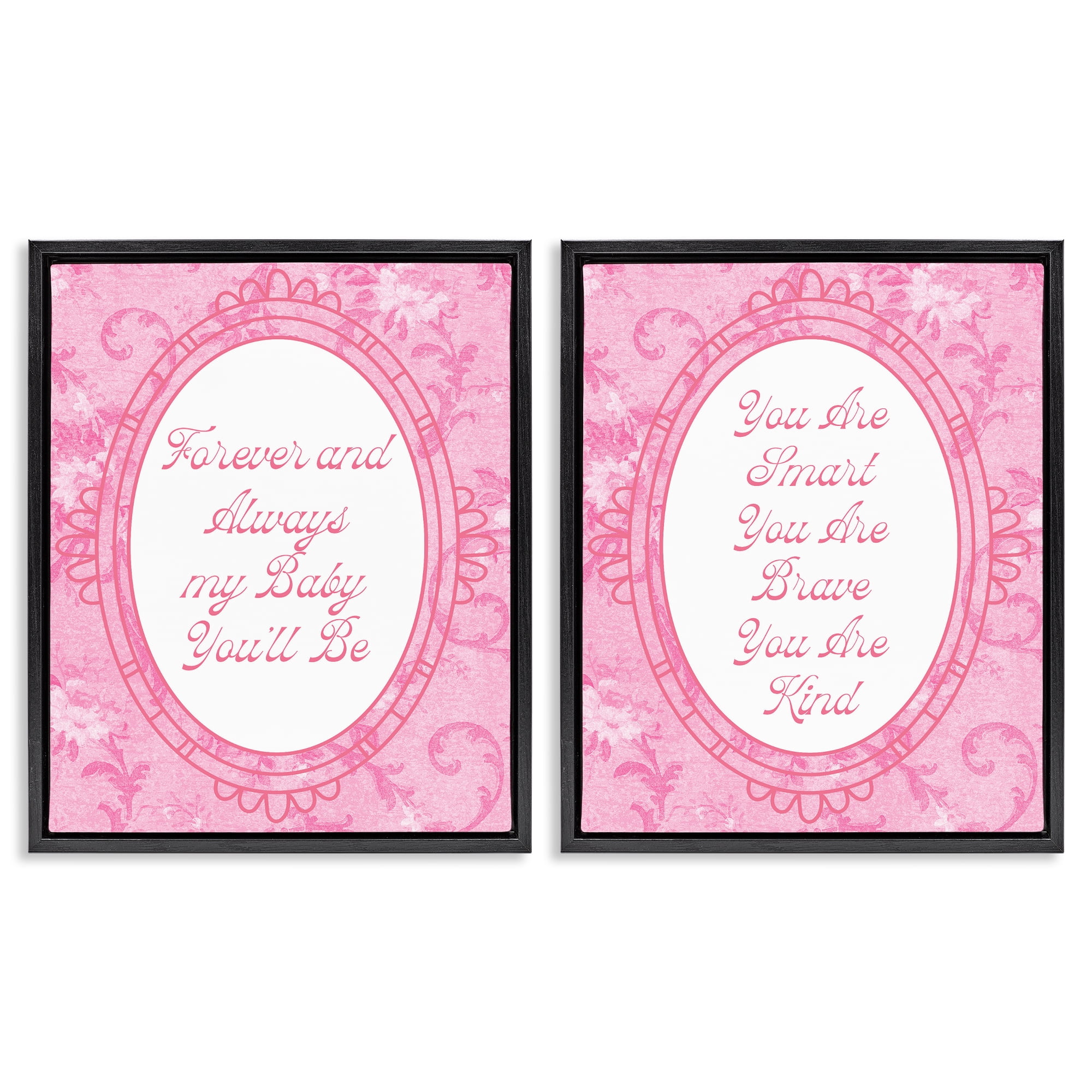 Stupell Industries Loving Pink Ornate Phrases 2 Piece Black Framed Floater Canvas Set, design by Lil' Rue