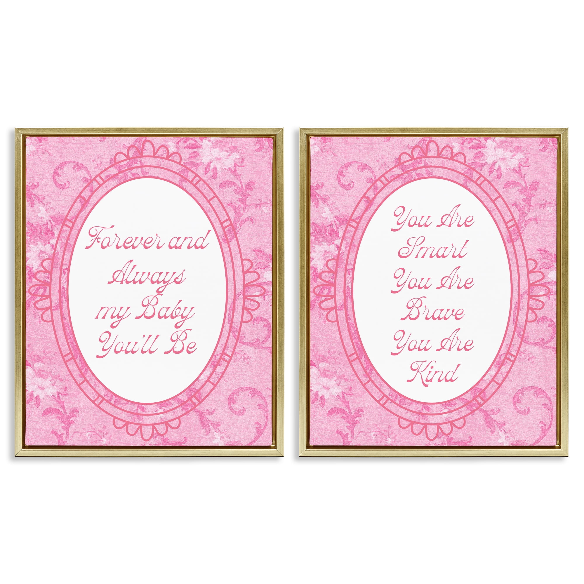 Stupell Industries Loving Pink Ornate Phrases 2 Piece Gold Framed Floater Canvas Set, design by Lil' Rue