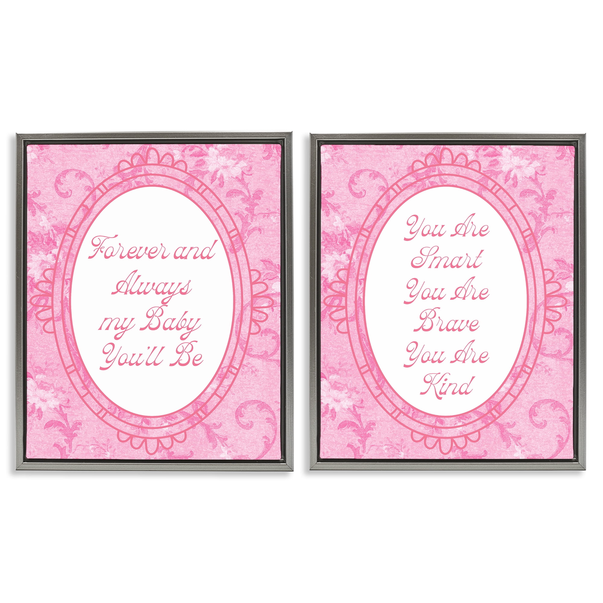 Stupell Industries Loving Pink Ornate Phrases 2 Piece Gray Framed Floater Canvas Set, design by Lil' Rue