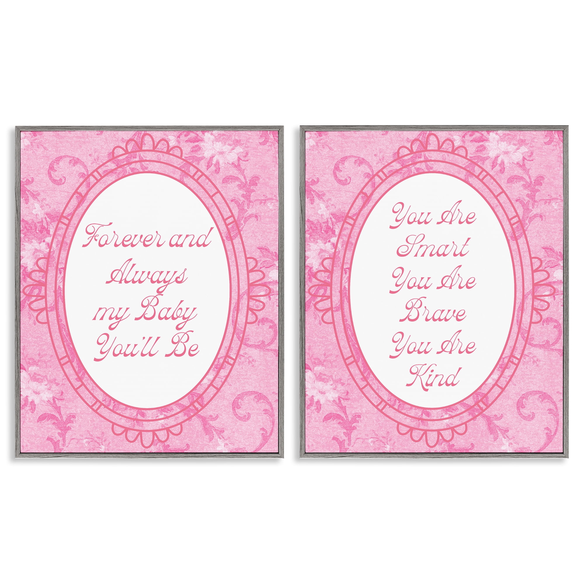 Stupell Industries Loving Pink Ornate Phrases 2 Piece Gray Framed Giclee Art Set, design by Lil' Rue
