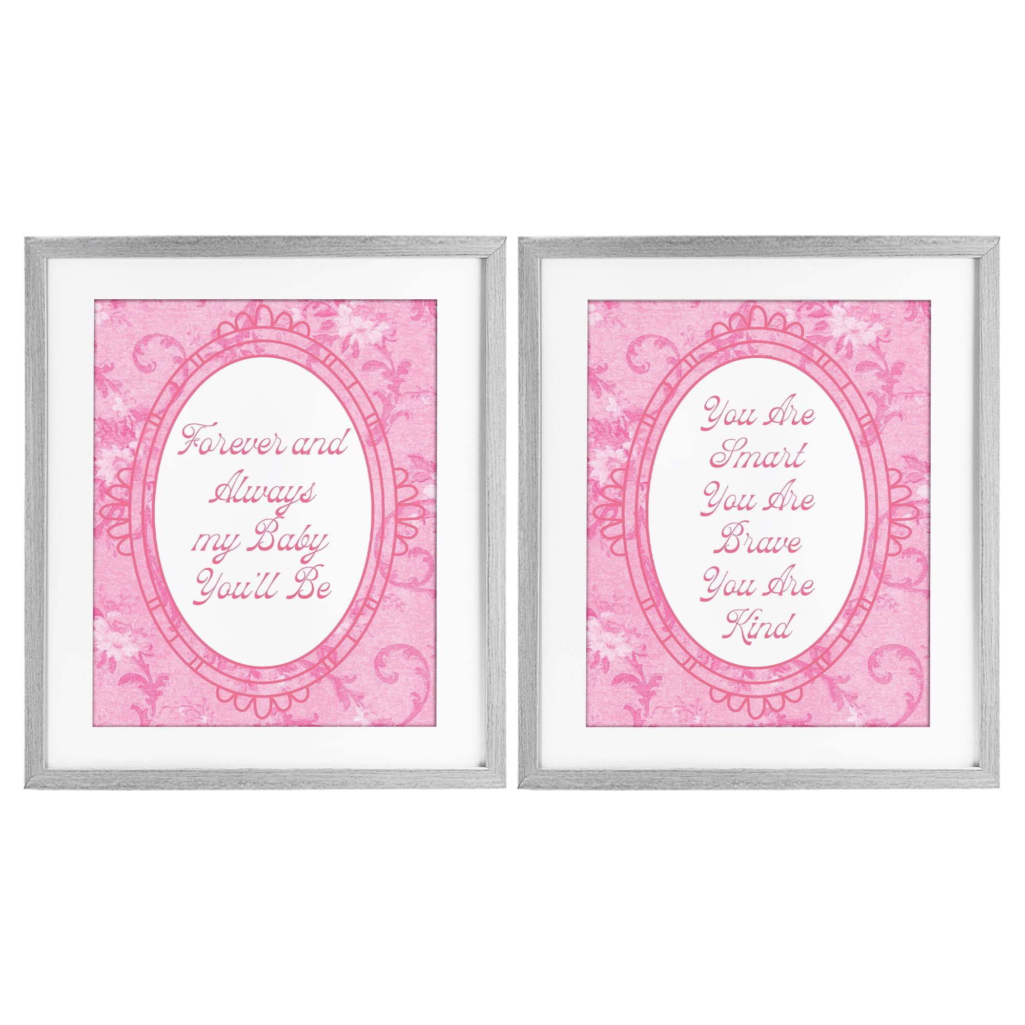 Stupell Industries Loving Pink Ornate Phrases 2 Piece Gray Framed Print Under Glass Set, design by Lil' Rue