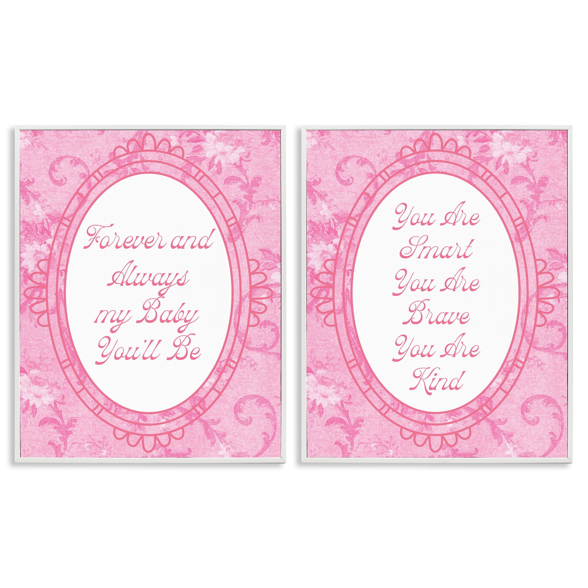 Stupell Industries Loving Pink Ornate Phrases 2 Piece White Framed Giclee Art Set, design by Lil' Rue