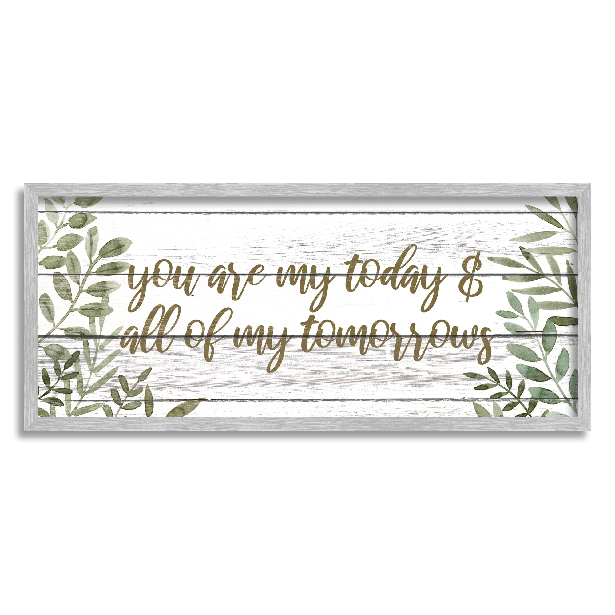 Stupell Industries Loving Romance Calligraphy Quote Botanical Leaves Graphic Art Gray Framed Art Print Wall Art, Design by Grace Popp