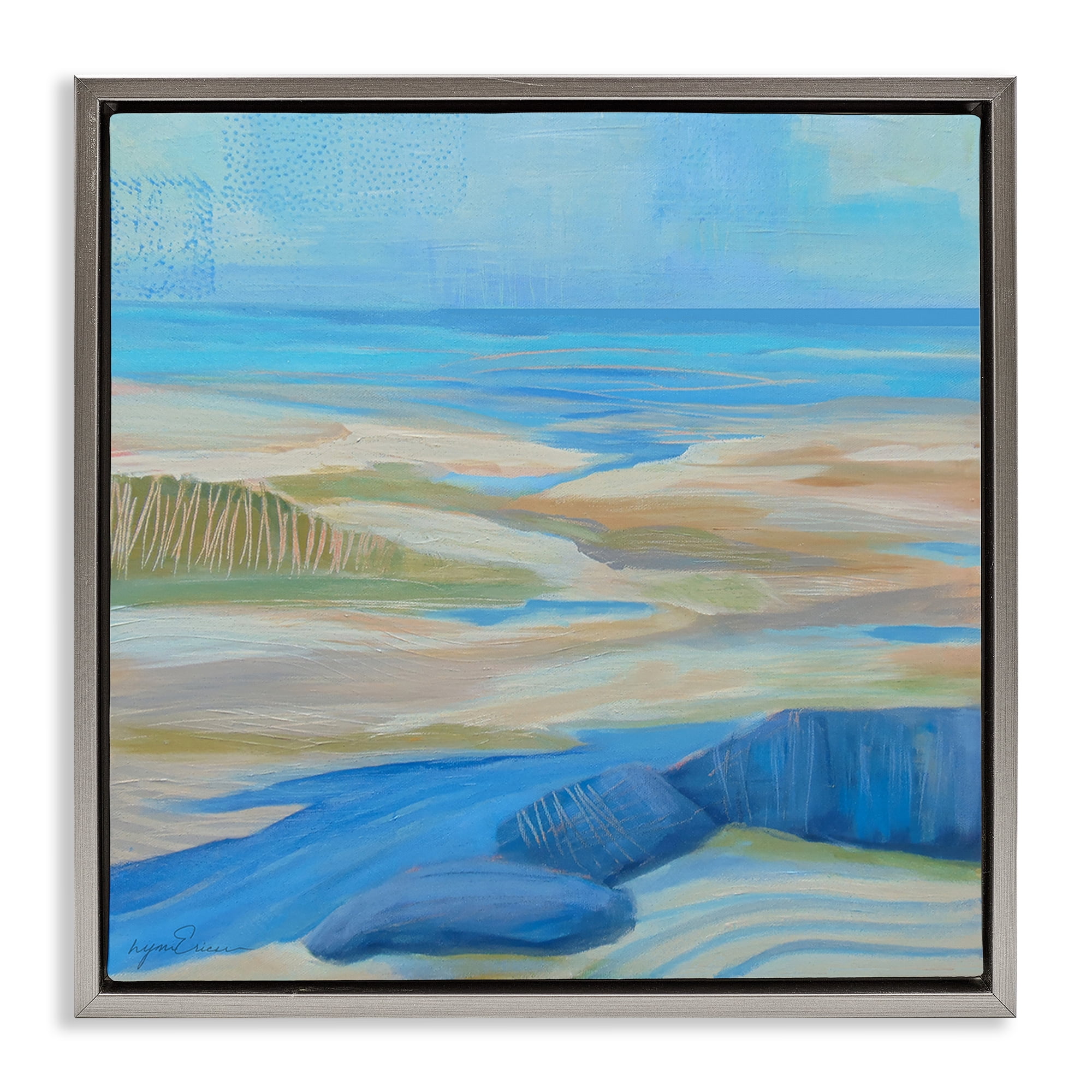 Stupell Industries Low Tide Azure Dunes Gray Framed Floater Canvas Wall Art, design by Lynn Ericson Fine Art