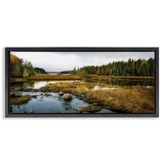 Stupell Industries Low Tide River View Black Framed Floater Canvas Wall Art design by D. Burt, 11 x 25