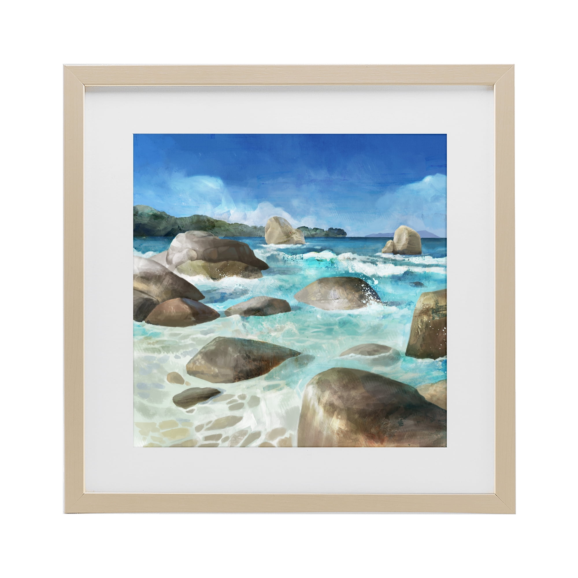 Stupell Industries Low Tide Rocks on Shore Birch Framed Print Under Glass, design by Mauro Devereaux