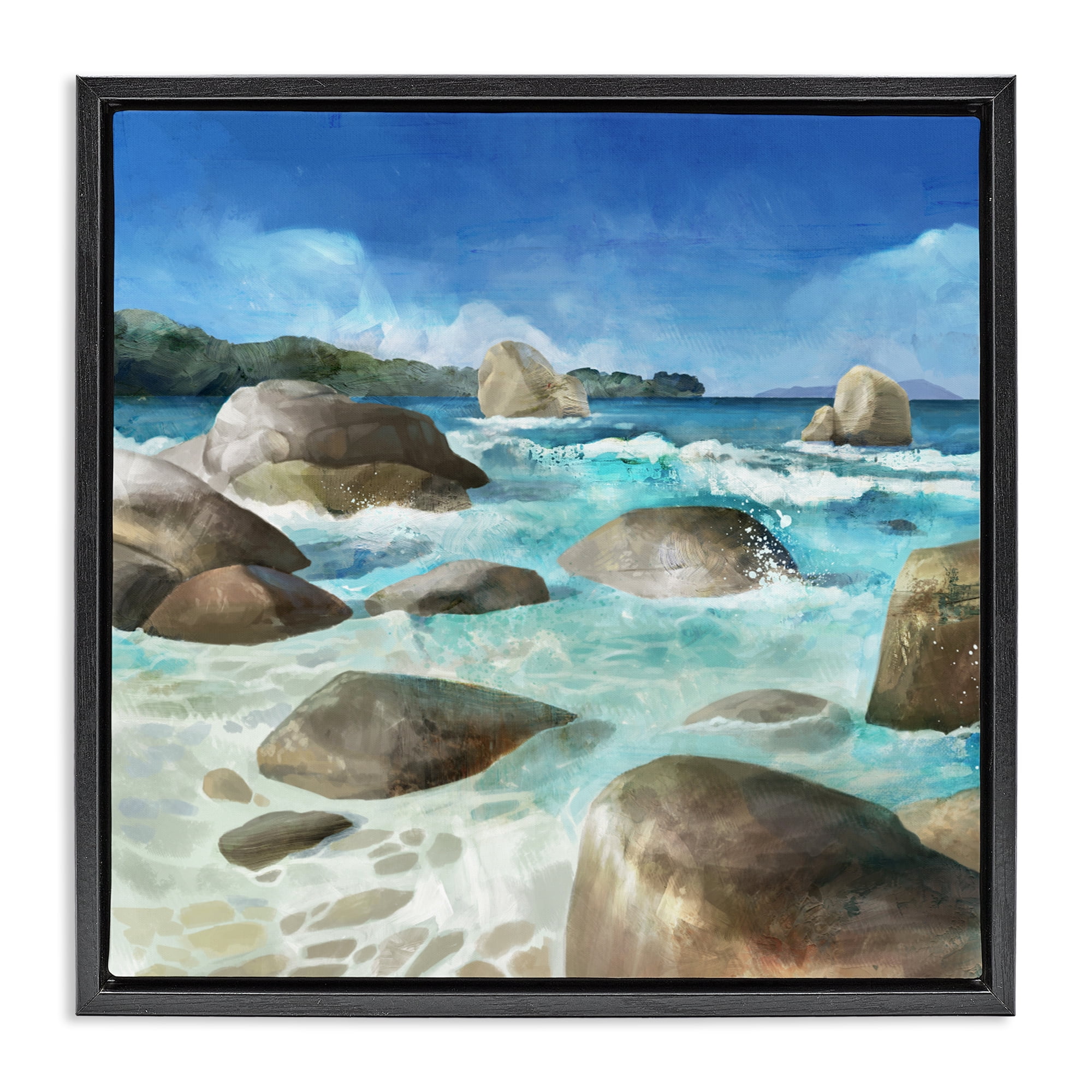 Stupell Industries Low Tide Rocks on Shore Black Framed Floater Canvas Wall Art, design by Mauro Devereaux