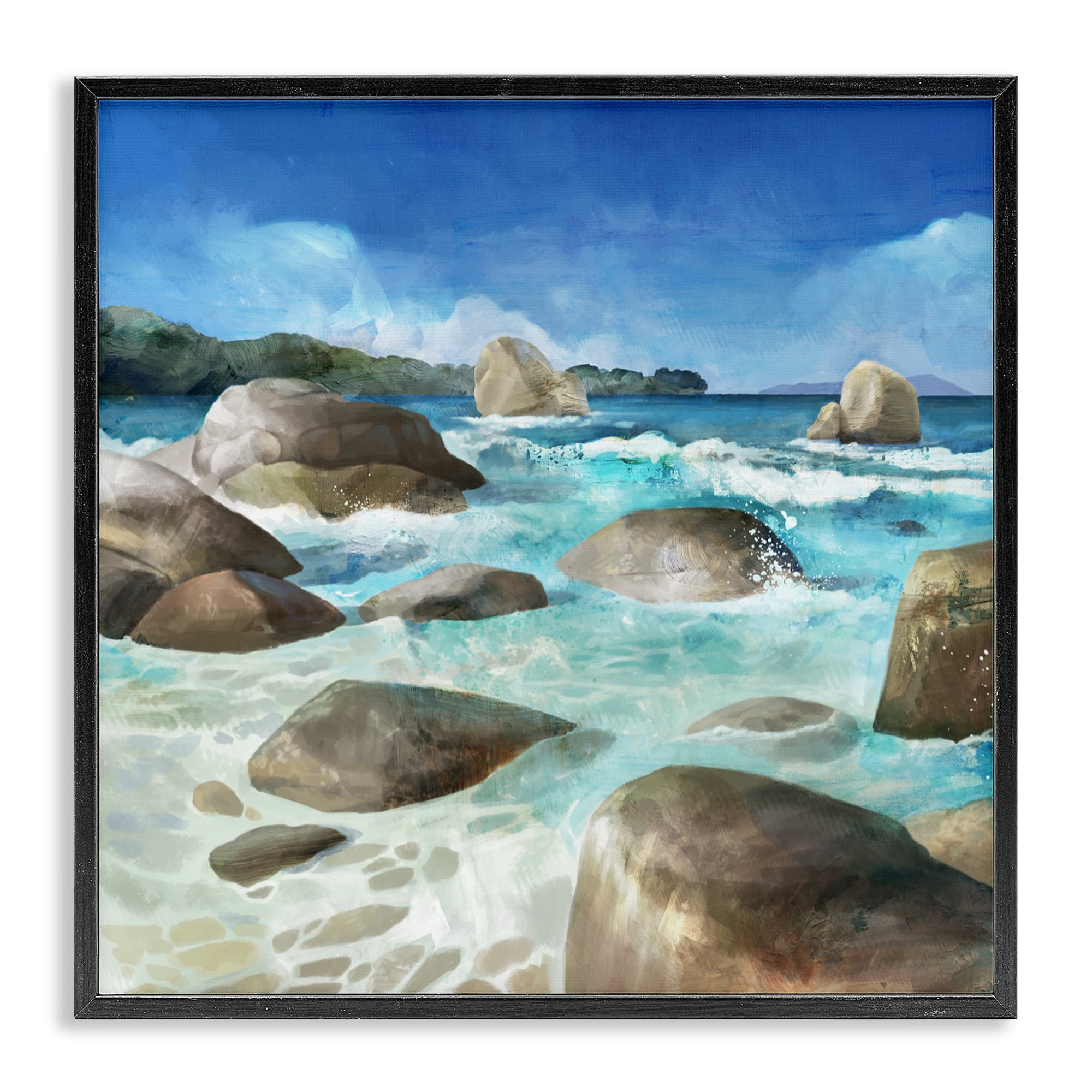 Stupell Industries Low Tide Rocks on Shore Black Framed Giclee Art, design by Mauro Devereaux