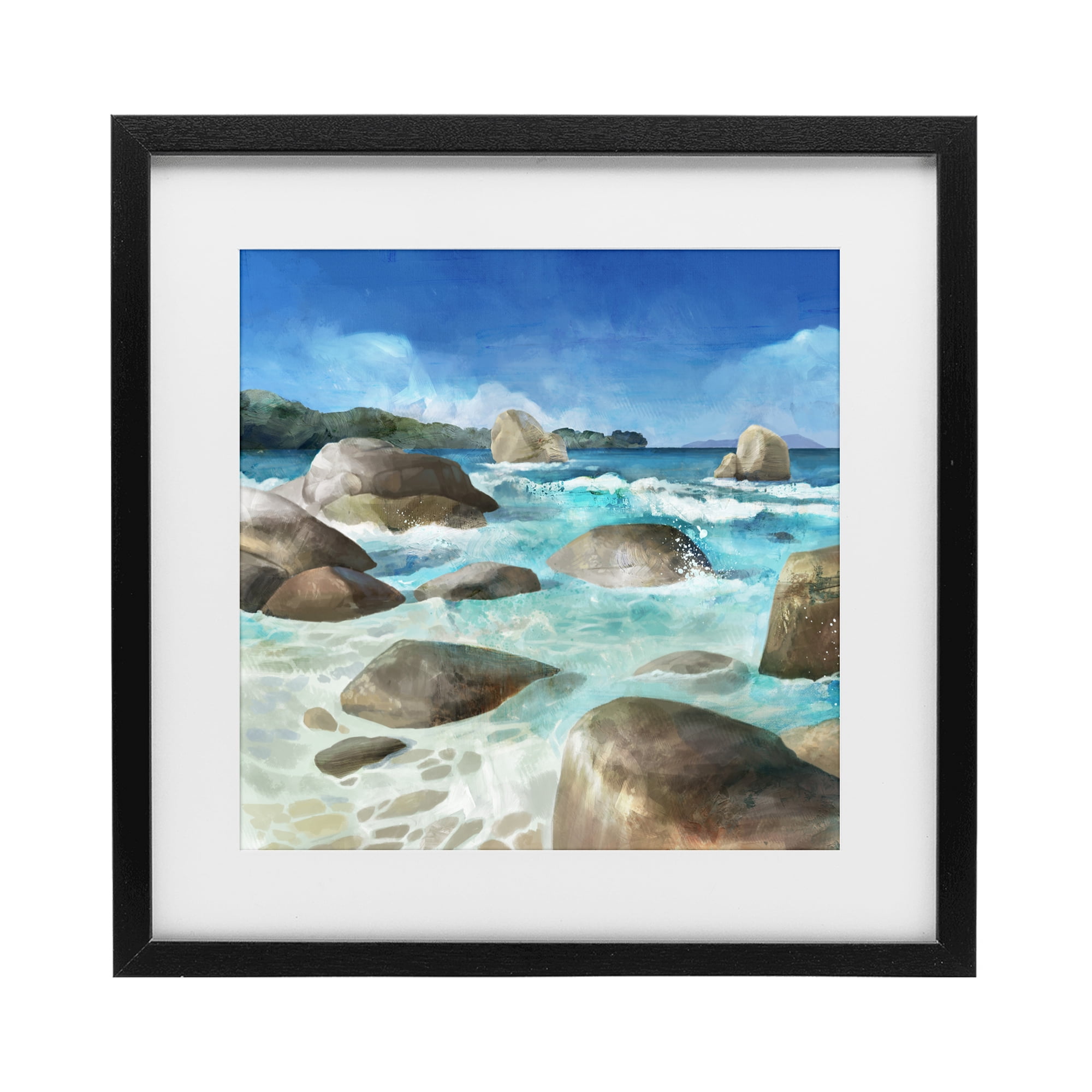Stupell Industries Low Tide Rocks on Shore Black Framed Print Under Glass, design by Mauro Devereaux