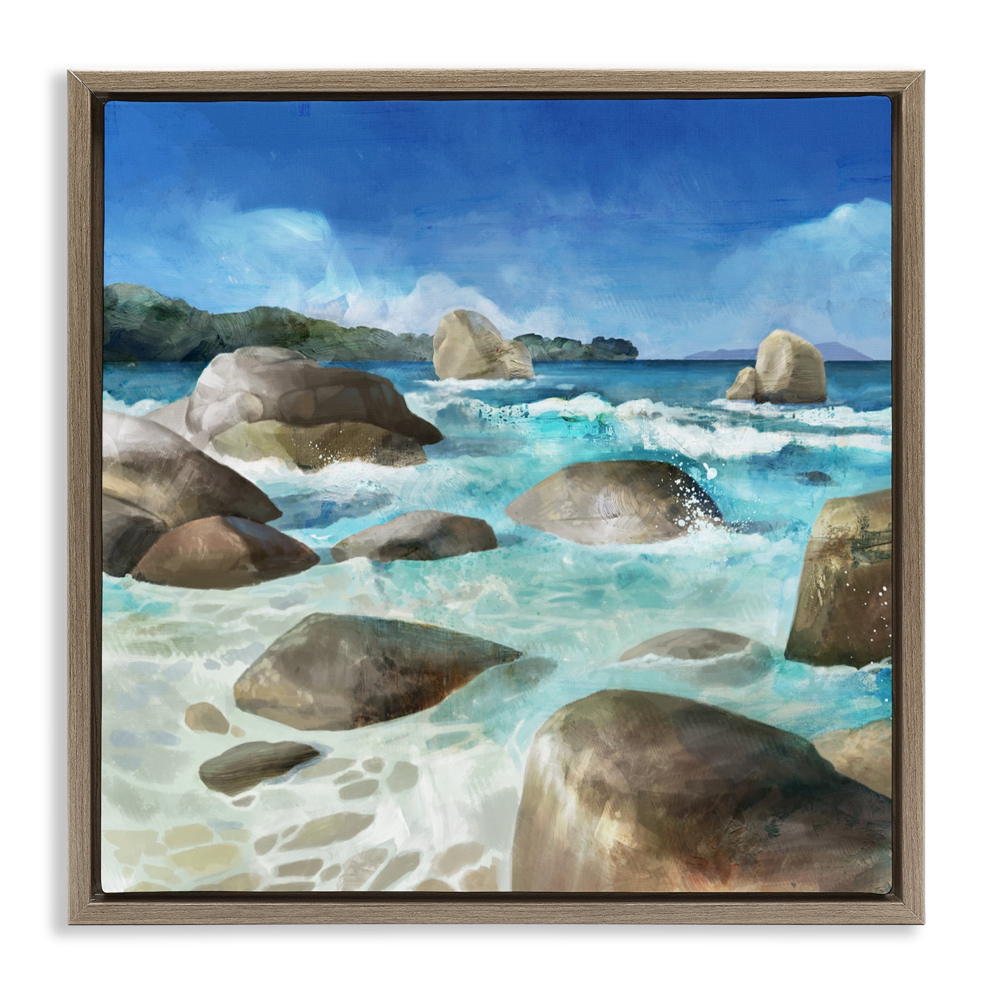 Stupell Industries Low Tide Rocks on Shore Brown Framed Floater Canvas Wall Art, design by Mauro Devereaux