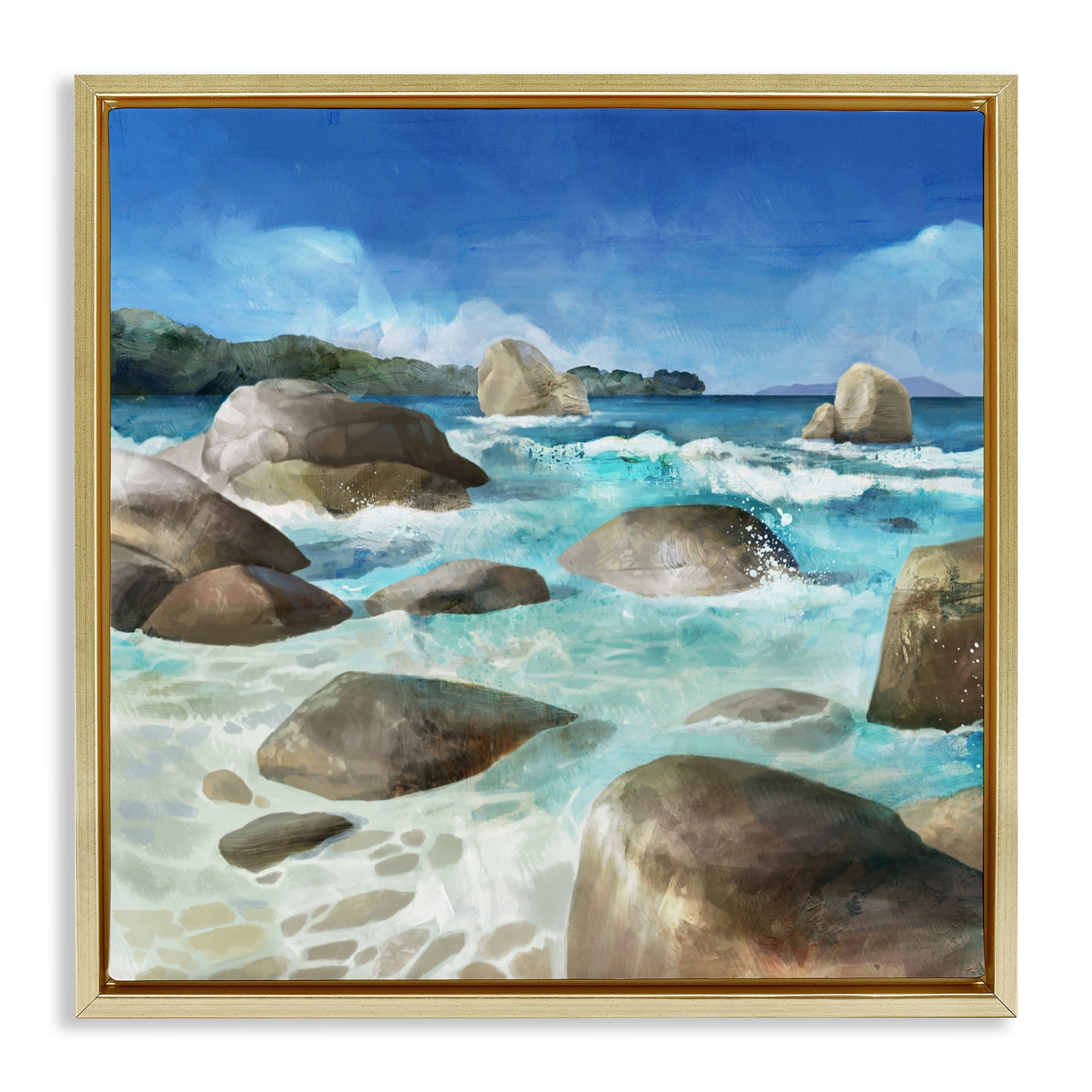 Stupell Industries Low Tide Rocks on Shore Gold Framed Floater Canvas Wall Art, design by Mauro Devereaux