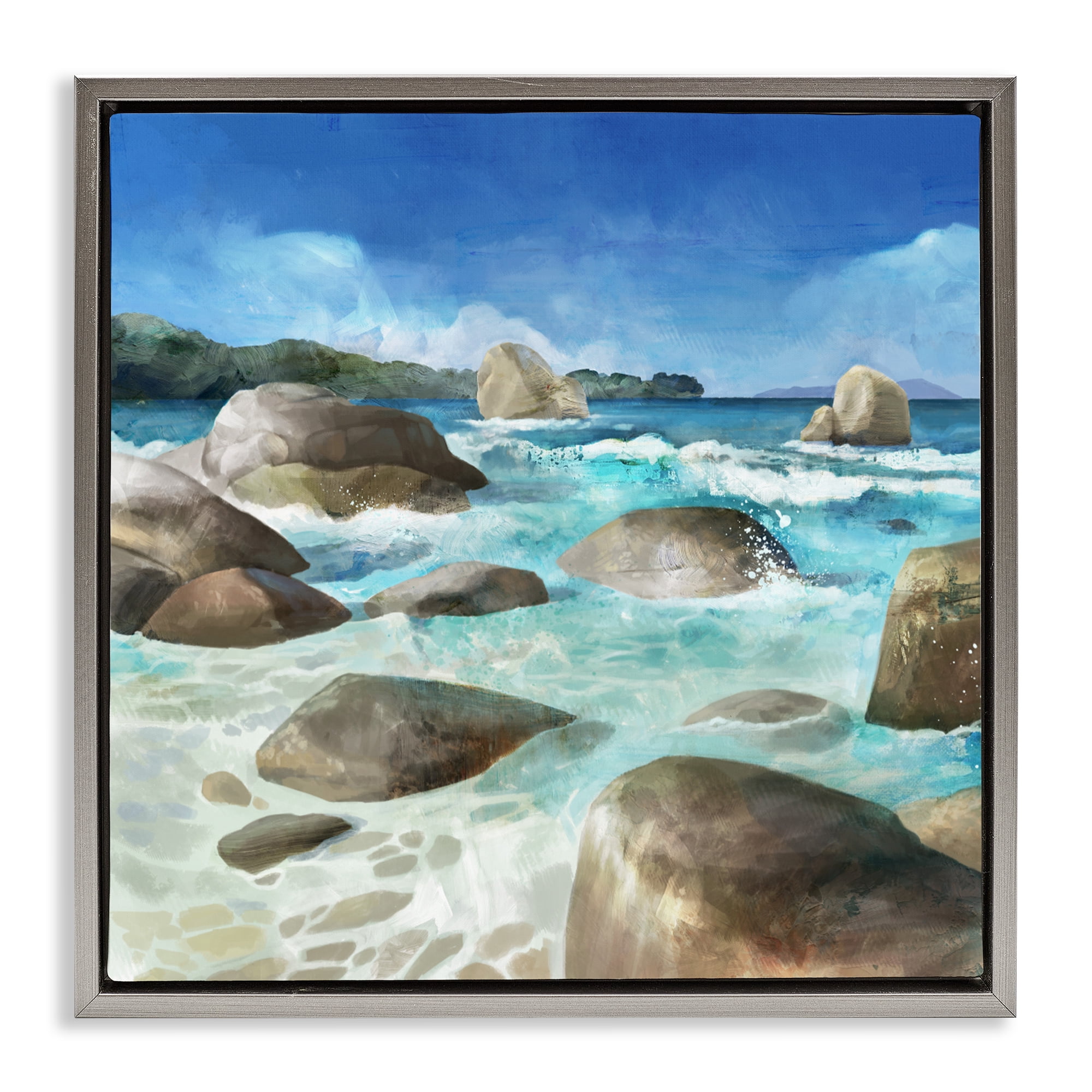 Stupell Industries Low Tide Rocks on Shore Gray Framed Floater Canvas Wall Art, design by Mauro Devereaux