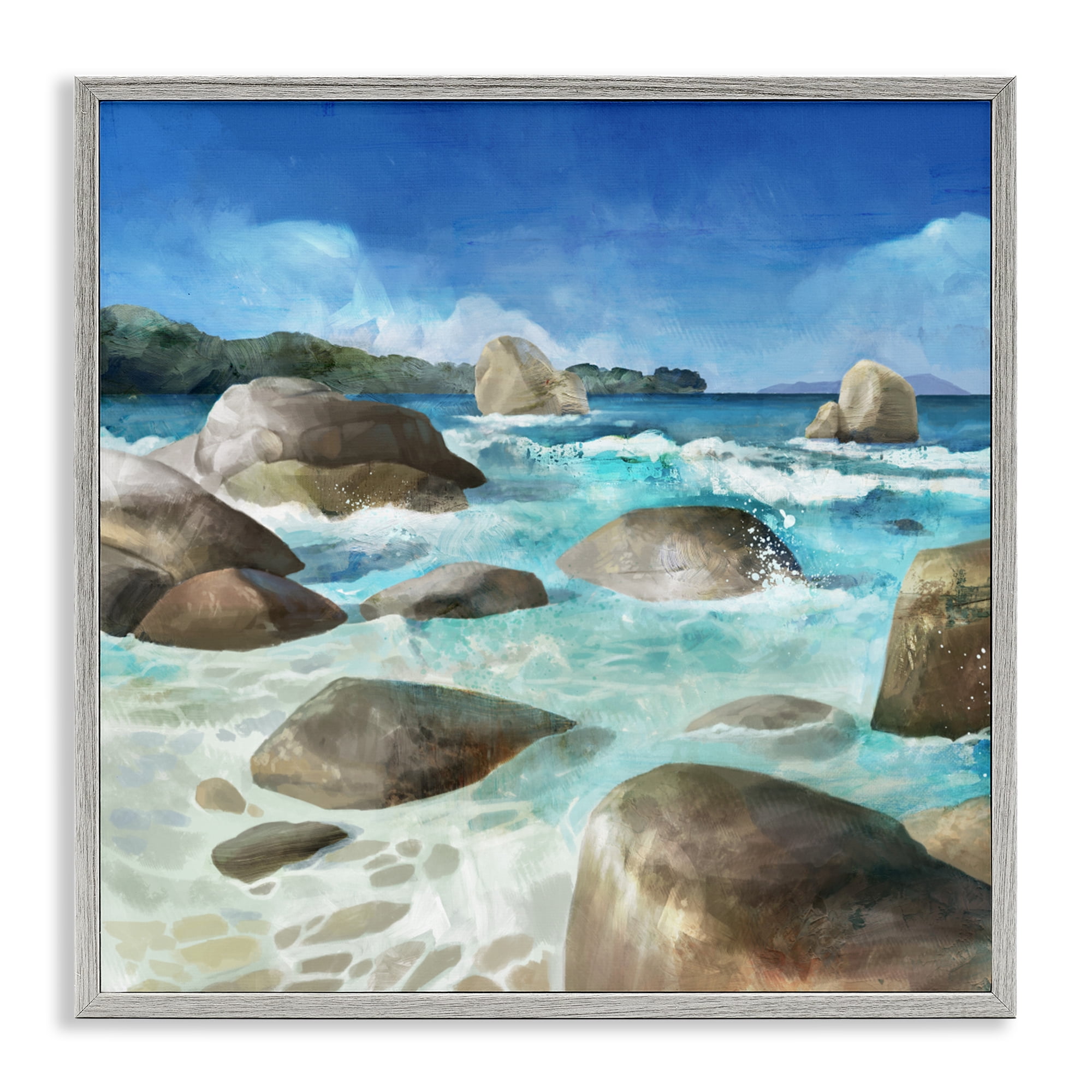 Stupell Industries Low Tide Rocks on Shore Gray Framed Giclee Art, design by Mauro Devereaux
