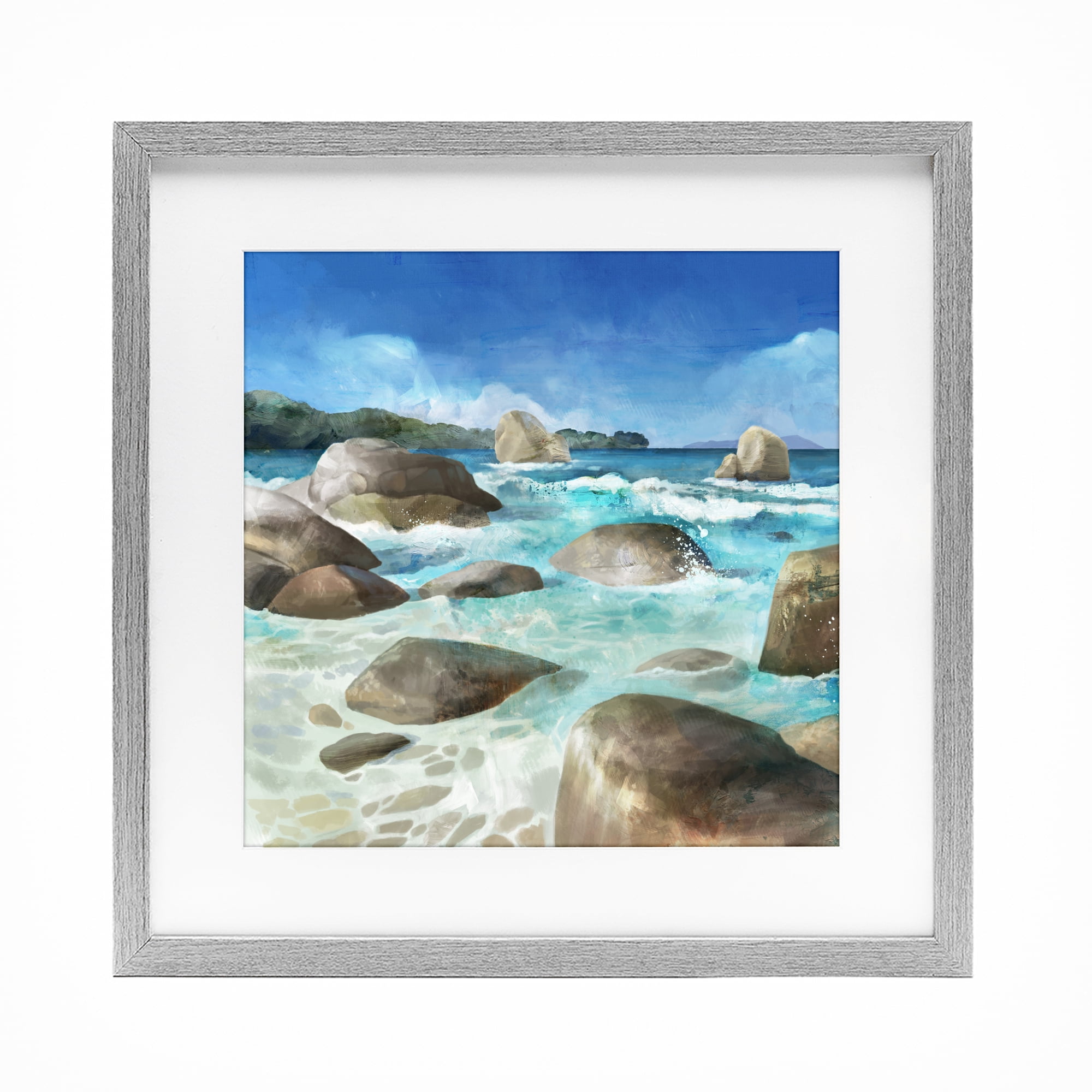 Stupell Industries Low Tide Rocks on Shore Gray Framed Print Under Glass, design by Mauro Devereaux