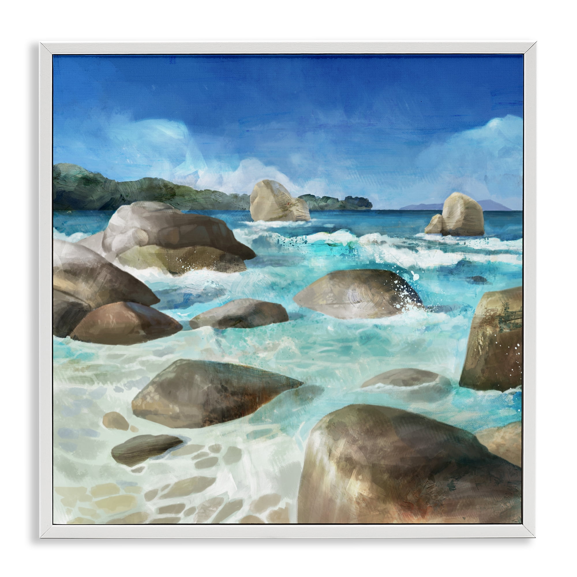 Stupell Industries Low Tide Rocks on Shore White Framed Giclee Art, design by Mauro Devereaux