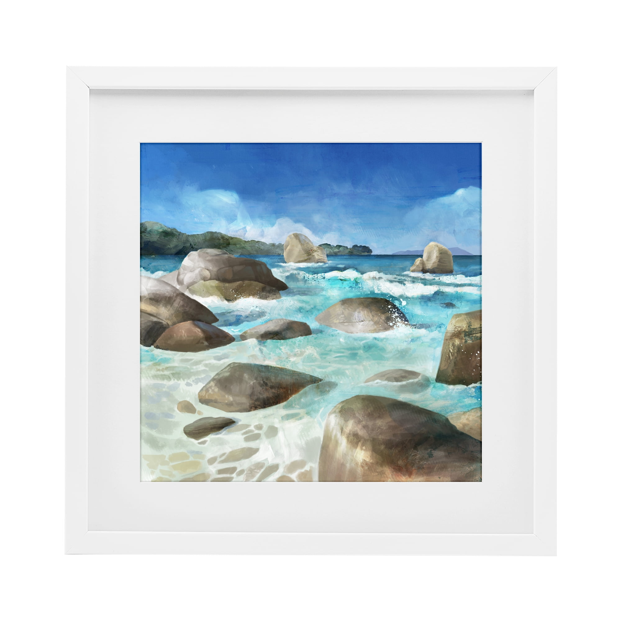 Stupell Industries Low Tide Rocks on Shore White Framed Print Under Glass, design by Mauro Devereaux