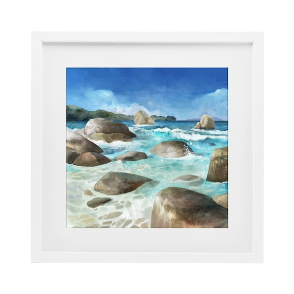 Stupell Industries Tropical Low Tide Rocks on Shore White Framed Print Under Glass, 13 x 13, by Mauro Devereaux