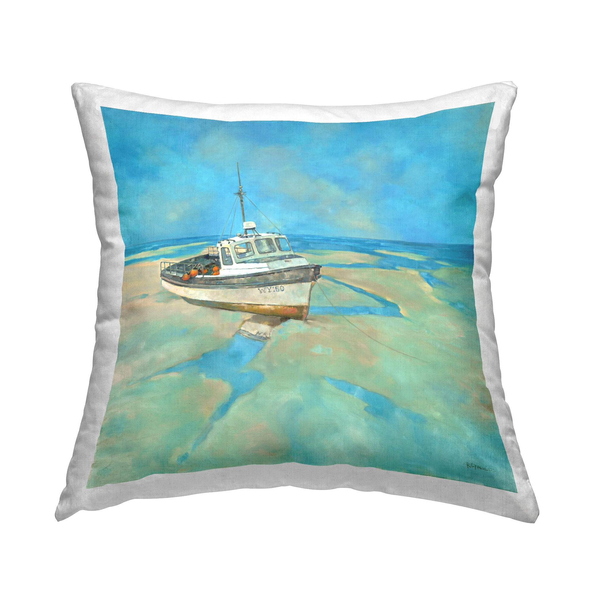 Stupell Industries Low Tide Watercraft Boat Beach Printed Throw Pillow Design by Graham Reynolds