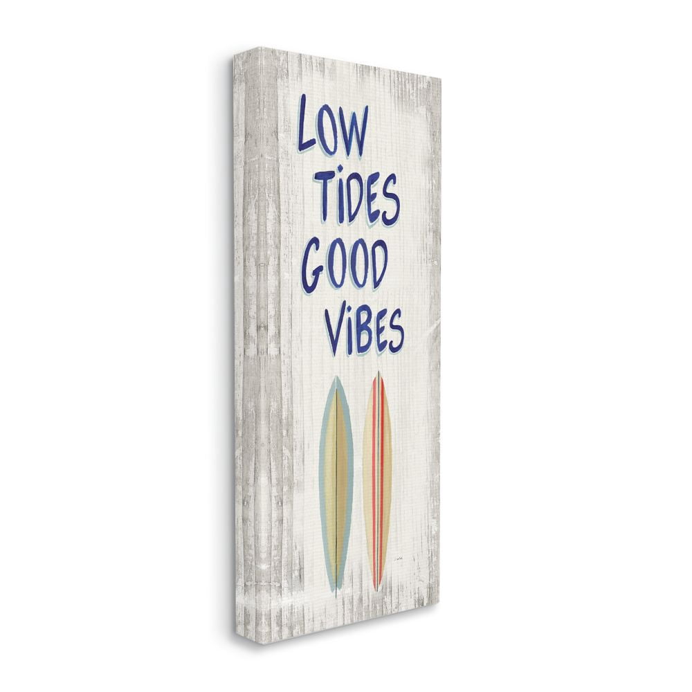 Stupell Industries Low Tides Good Vibes Surfboard Nautical Beach Words Canvas Wall Art Design by James Wiens, 20" x 48"