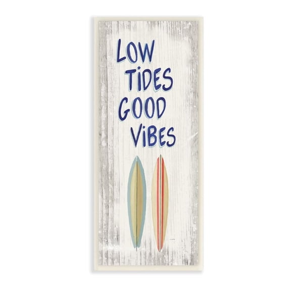Stupell Industries Low Tides Good Vibes Surfboard Nautical Beach Words Graphic Art Unframed Art Print Wall Art, 7x17, by James Wiens