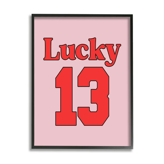Stupell Industries Lucky 13 Varsity Text Typography Painting Black Framed Art Print Wall Art, 11 x 14