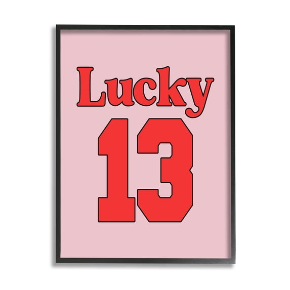 Stupell Industries Lucky 13 Varsity Text Typography Painting Black Framed Art Print Wall Art, 16 x 20