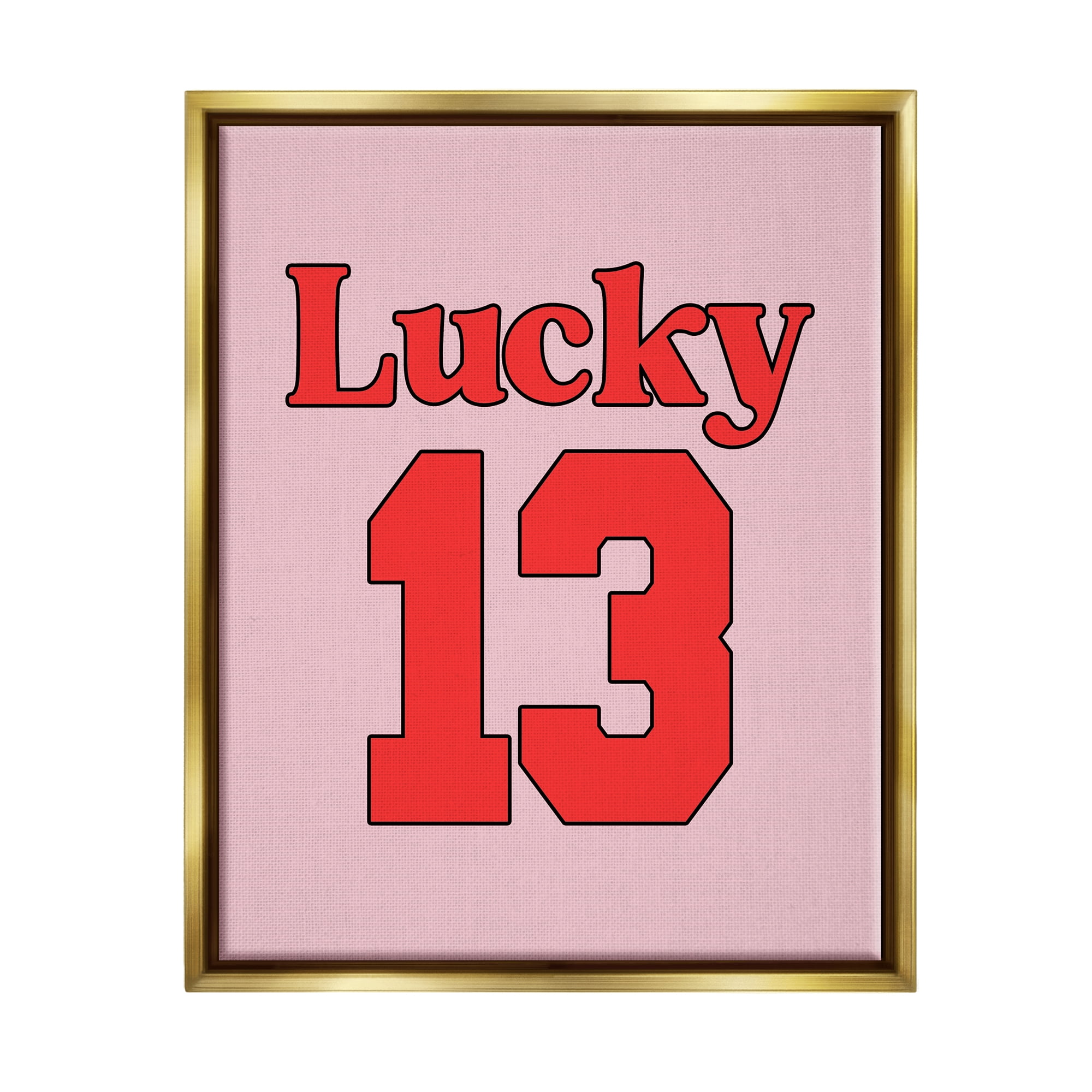 Stupell Industries Lucky 13 Varsity Text Typography Painting Gold Floater Framed Canvas Art Print Wall Art, 17 x 21