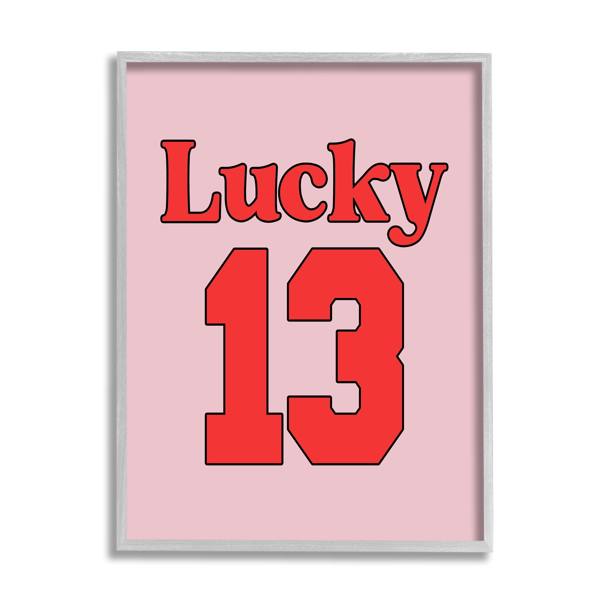 Stupell Industries Lucky 13 Varsity Text Typography Painting Gray Framed Art Print Wall Art, 16 x 20