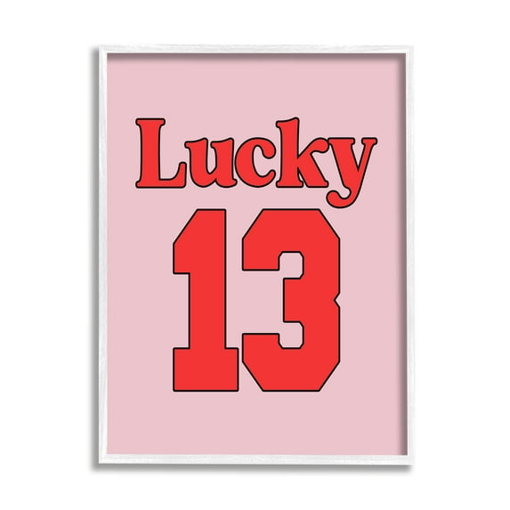 Stupell Industries Lucky 13 Varsity Text Typography Painting White Framed Art Print Wall Art, 16 x 20