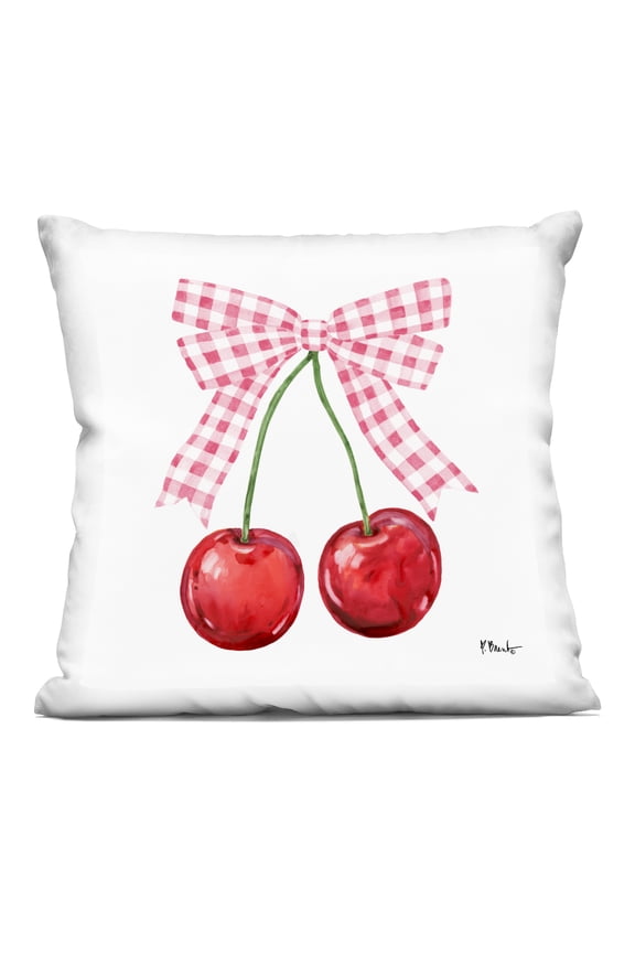 Industries Lucky Cherries & Pink Bow Decorative Printed Throw Pillow design by Paul Brent, 18 x 7 x 18