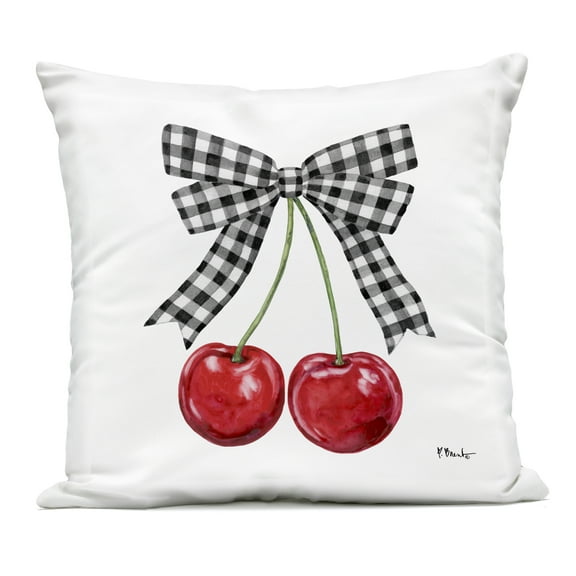 Stupell Industries Lucky Cherries & Plaid Bow Outdoor Printed Pillow design by Paul Brent, 18 x 7 x 18