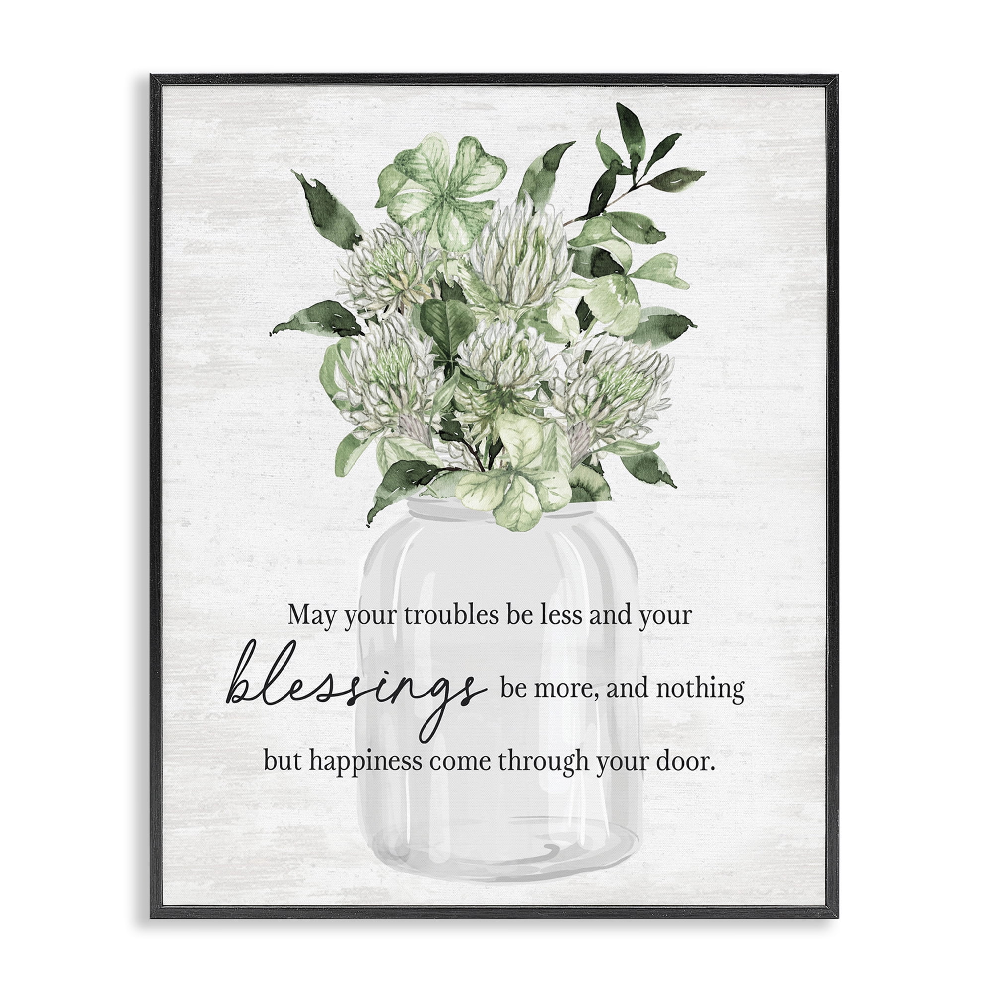 Stupell Industries Lucky Clover Blessing Botanical & Floral Painting Black Framed Art Print Wall Art, 11 x 14