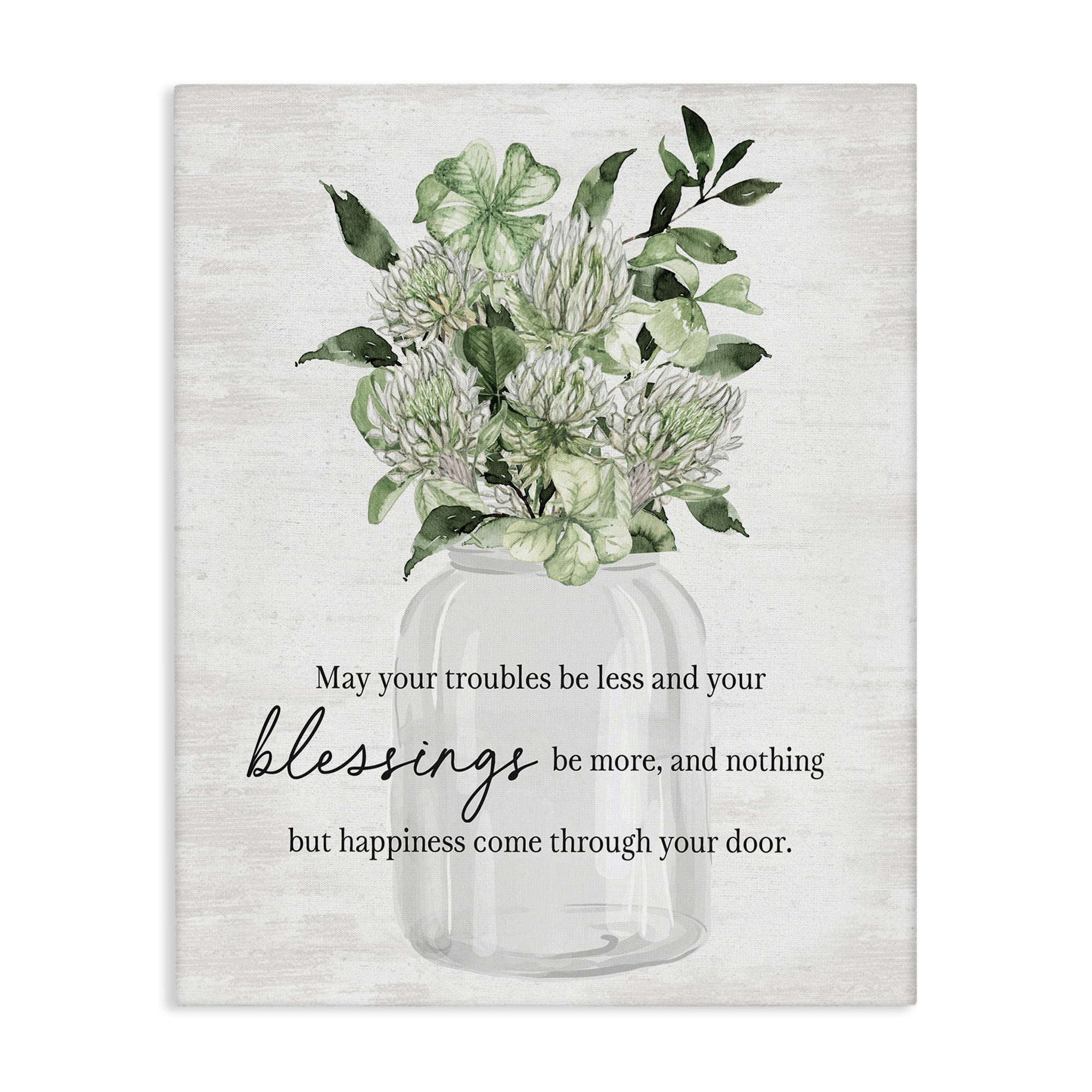 Stupell Industries Lucky Clover Blessing Botanical & Floral Painting Gallery Wrapped Canvas Art Print Wall Art, 24 x 30