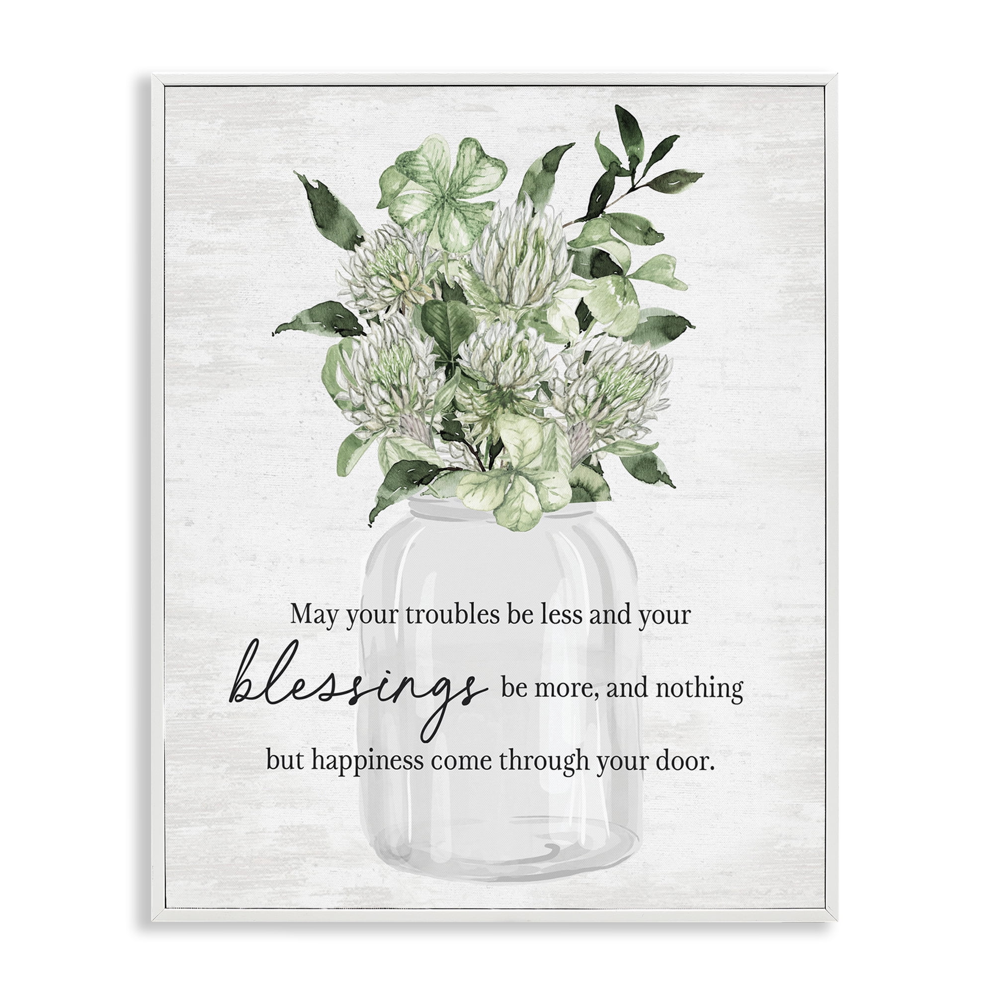 Stupell Industries Lucky Clover Blessing Botanical & Floral Painting White Framed Art Print Wall Art, 24 x 30