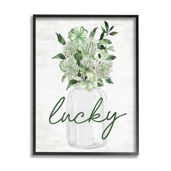 Stupell Industries Lucky Clover Herb Bouquet Botanical & Floral Painting Black Framed Art Print Wall Art, 11 x 14