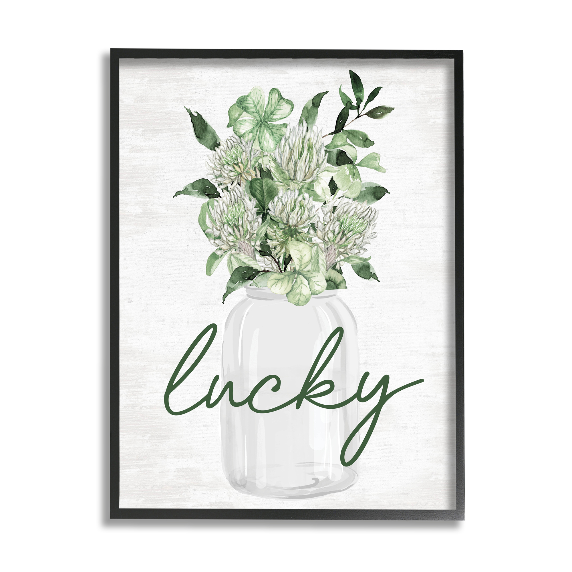 Stupell Industries Lucky Clover Herb Bouquet Botanical & Floral Painting Black Framed Art Print Wall Art, 16 x 20
