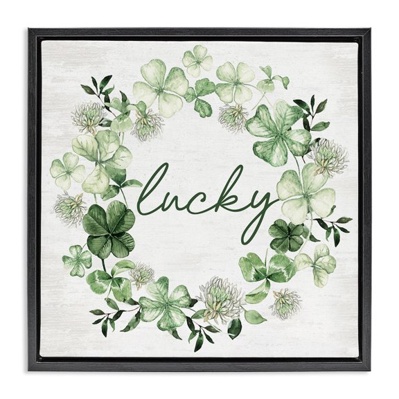Stupell Industries Lucky Clover Wreath Botanical & Floral Painting Black Floater Framed Canvas Art Print Wall Art, 25 x 25