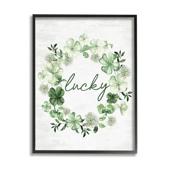 Stupell Industries Lucky Clover Wreath Botanical & Floral Painting Black Framed Art Print Wall Art, 11 x 14